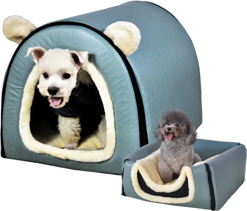 Vista 45 de Cama para gato o cama para perro, 2 formas de uso, casa de mascotas para interior con alfombra esponjosa, cubierta extraíble y lavable, fondo Grúas