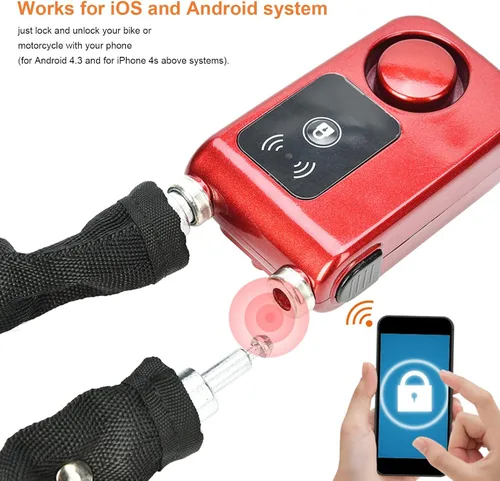 Vista 2 de Cerradura de cadena Bluetooth, cerradura de cadena antirrobo inteligente con control de aplicación iOS/Android para bicicleta, motocicleta y puerta