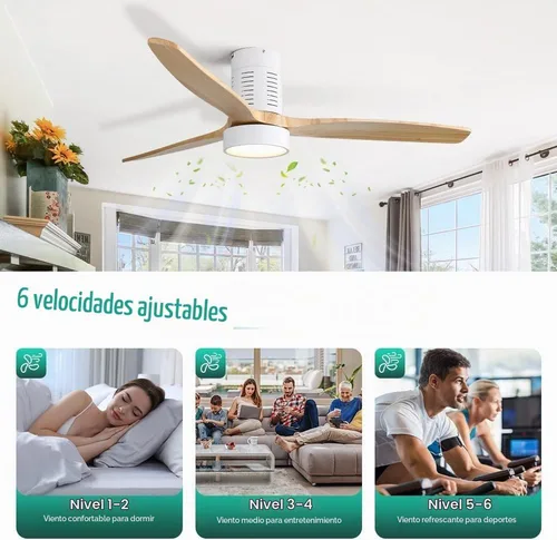 Vista 4 de Sofucor Ventiladores de techo de 52 pulgadas con luces y control remoto, moderno ventilador de techo de madera de perfil bajo, regulable LED, motor
