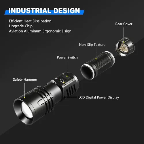 Vista 9 de Linternas LED Recargables de Alto Lúmenes, Linterna de 10000mAh de Alta Potencia Impermeable Más Brillante Linterna Zoomable con Foco