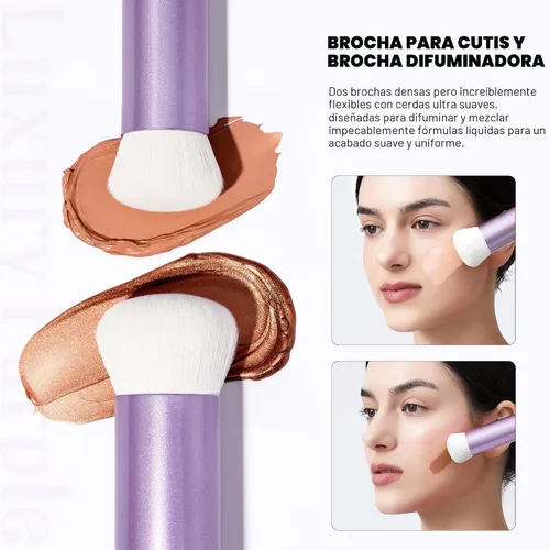 Vista 3 de Jessup Kabuki - Juego de 4 brochas esenciales para la cara, para base de contorno de rubor e iluminador, fibra sintética ultrasuave, libre