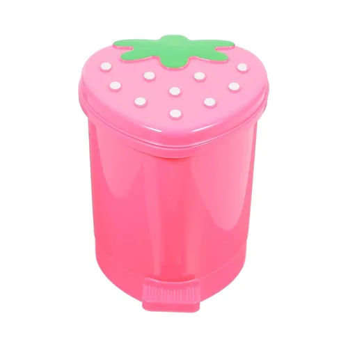 Vista 10 de Bote de Basura de Fresa, Bote de Basura de Plástico Lindo de 1 Galón para Escritorio Kawaii Pequeño Bote de Basura de Fresa para Dormitorio con 2