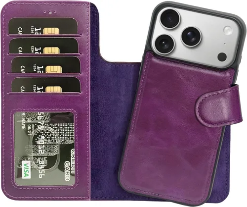 Vista 31 de HARDISTON Funda de piel auténtica hecha a mano compatible con iPhone 11 Pro de 5.8 pulgadas, funda magnética desmontable con tarjeteros - bordes
