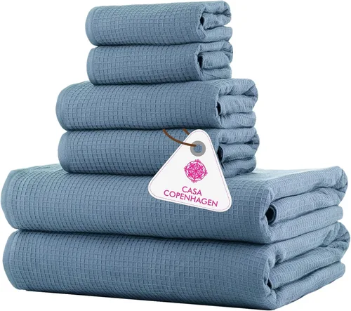 Vista 97 de CASA COPENHAGEN Exotic - Juego de 6 toallas de diseño de 100% algodón egipcio, color azul aguamarina, 550 GSM, 2 toallas de baño, 2 toallas de baño