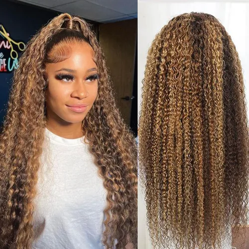 Vista 10 de Pelucas con malla frontal de onda profunda 13x4, cabello humano pre-sacado, 180% de densidad, 9A, sin pegamento, pelucas de cabello humano mojadas