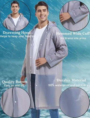 Vista 47 de 2 abrigos de lluvia de Borogo para adultos, chaquetas de lluvia reutilizables para hombres y mujeres
