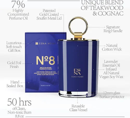 Vista 2 de Velas de soja de mango y madera de teca altamente perfumadas Aceites esenciales de lavanda Clean Burn Alivio del estrés Aceites esenciales