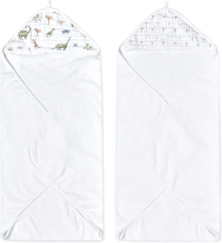 Vista 5 de aden + anais Essentials - Toalla de baño con capucha para bebé, súper suave, 100% algodón, paquete de 2, conejitos ruborizados