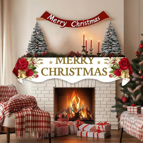 Vista 2 de BVBOX Bufanda Decorativa para Repisa de Chimenea Navideña, Cubierta Corredor para Repisa de Chimenea de Navidad e Invierno