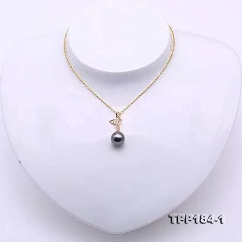 Vista 6 de JYX Pearl - Colgante de mariposa de oro de 14 quilates, calidad AAA, 0.374in, redondo, color negro, perla cultivada en Tahití, para mujer de 18.0in