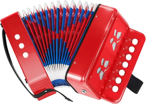 Vista 9 de AZEAM Acordeón para niños, acordeón de juguete para edades de 3, 5, 9, 7, 10, 12, niños pequeños, principiantes, instrumentos musicales, 10 teclas