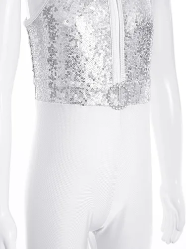 Vista 5 de Loyan Leotardo de gimnasia con lentejuelas metálicas brillantes para niñas y niñas, con parte inferior de campana y cuerpo completo, traje de ballet