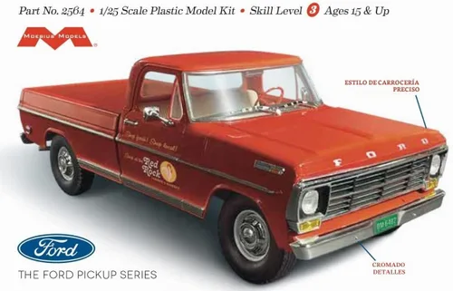 Vista 4 de Moebius Models 2564 1:25 1968 F0RD F-250 Custom Cab Pickup Kit de modelo de plástico
