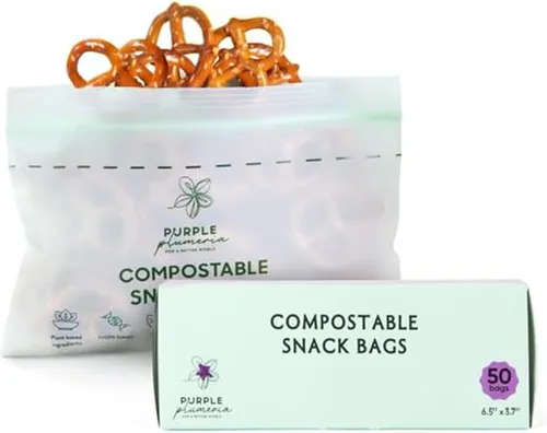 Vista 9 de Bolsas de almacenamiento de alimentos 100% compostables resellables (100 cremalleras ecológicas), a base de plantas, a prueba de fugas, duraderas