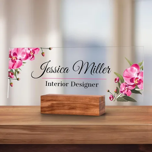 Vista 99 de Placa de identificación personalizada para escritorio, decoración de oficina de acrílico transparente con diseño de flores, decoraciones