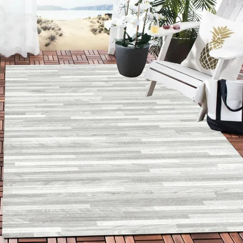 Vista 10 de Alfombra rústica impermeable de grano de madera de 2 x 3 pulgadas, color gris marfil, alfombra reversible de lana suave con estampado de tablero