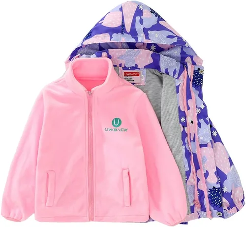 Vista 2 de Chaqueta para niñas 3 en 1 forro polar desmontable resistente al viento impermeable Lightweigt abrigo con capucha