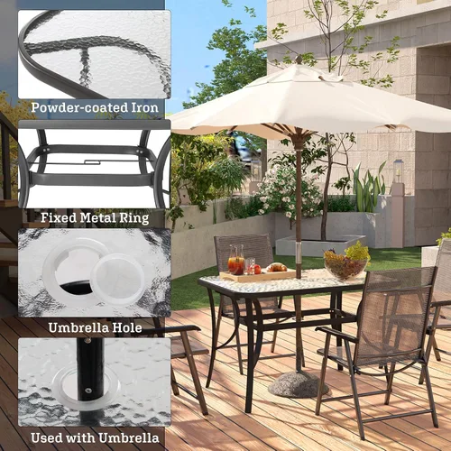 Vista 5 de soges Mesa de café bistró de 47 pulgadas para patio al aire libre, mesa de comedor rectangular con marco de acero templado con agujero