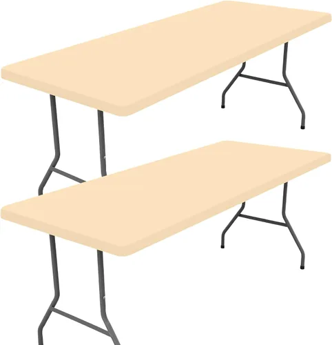 Vista 26 de Moosfor Paquete de 2 manteles rectangulares de elastano de 4 pies, elásticos y ajustables para pícnic, cubierta de mesa de patio elástica y lavable