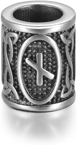 Vista 20 de 5 cuentas vikingas de acero inoxidable, cuentas espaciadoras de metal, cuentas espaciadoras de agujero grande, cuentas de tubo de plata antigua