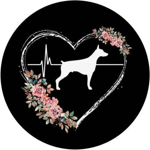 Vista 3 de Doberman Heartbeat con flores en popSockets negros intercambiables PopGrip