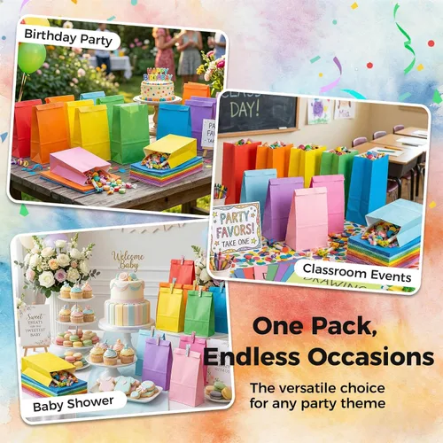 Vista 7 de JOHOUSE Paquete de 58 bolsas de papel de regalo, 8.8 x 4.7 x 3.1 pulgadas, bolsas de papel de colores para recuerdos de fiesta, boda, baby shower