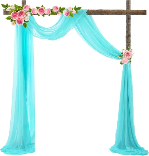 Vista 27 de Decoración de tela de gasa, 1 panel de 2 x 10 pies, cenefas sin arrugas, tela drapeada suave para arco de boda con 2 cintas, para decoración