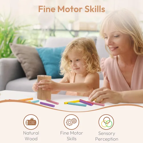 Vista 7 de Woodtoe Juguetes Montessori Sticks para niños de 1 a 3 años, juguetes de 18 meses, juguetes de aprendizaje de clasificación de 7 colores para niños