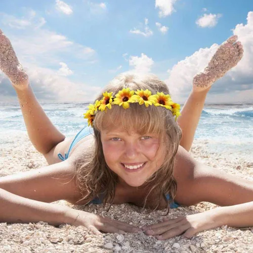 Vista 3 de Diadema de flores, diadema de girasol, pinzas para el cabello, corona floral, pasador, bandas para el cabello para mujeres y niñas, tocado bohemio