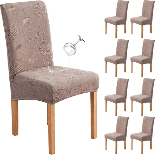 Vista 48 de Genina - Juego de 2 fundas impermeables para sillas de comedor, fundas para sillas de cocina, color beige