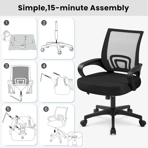 Vista 8 de Yaheetech Silla ergonómica de malla para oficina, silla de escritorio para computadora, altura ajustable, silla giratoria ejecutiva con soporte