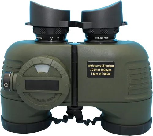 Vista 11 de Prismáticos marinos militares impermeables 7x50, prismáticos Hooway con telémetro interno y brújula para navegación, navegación en barco (negro)