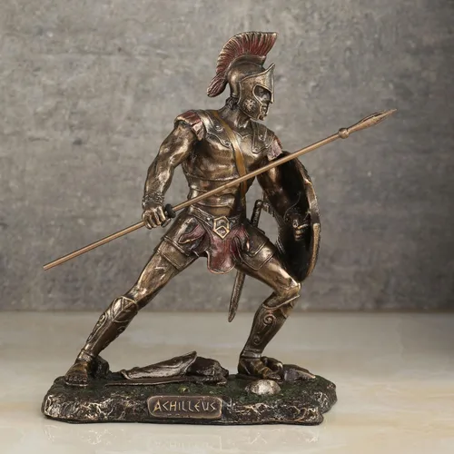 Vista 3 de Veronese Design Aquiles Rage Trojan War Hero Achilleus Holding Lanza y Escudo Estatua