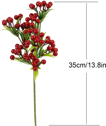 Vista 4 de 8 piezas de ramas artificiales de arándano, 14 pulgadas, bayas de simulación de bayas de imitación de tallo largo para Navidad, hogar, boda