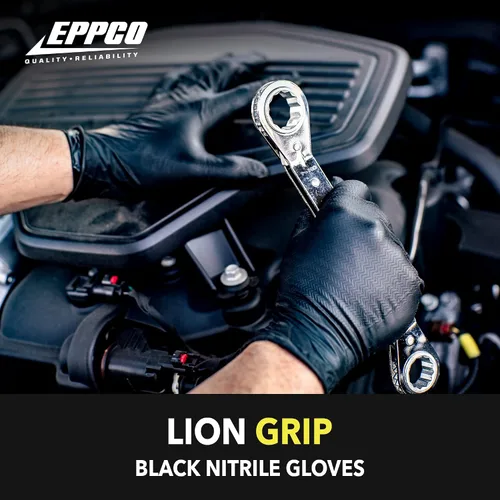 Vista 2 de EPPCO LionGrip - Guantes desechables de nitrilo negro de 7 mil, sin polvo, sin látex, con textura superior