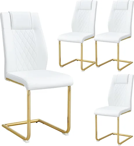 Vista 10 de Sillas De Comedor - Juego de 4 sillas de comedor modernas para cocina, con asiento tapizado de piel sintética, patas de metal con respaldo alto