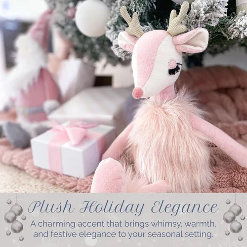 Vista 6 de MON AMI Freija The Pink Reindeer Plush – Juguete de reno rosa suave de 17 pulgadas con piel sintética y cuernos dorados Peluche navideño
