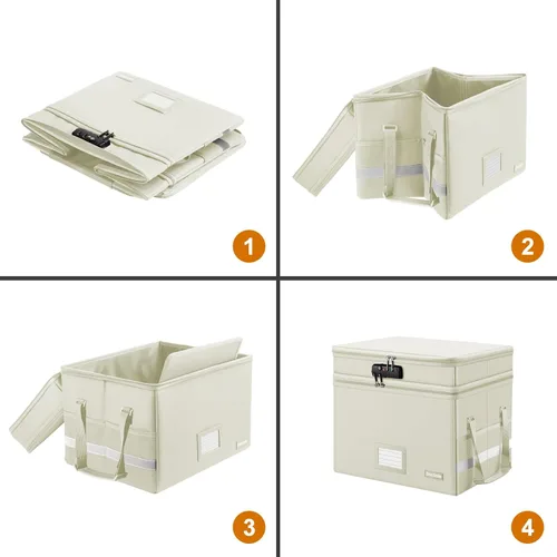 Vista 9 de Caja de archivos DocSafe con cerradura, caja de documentos ignífuga de múltiples capas, organizador de almacenamiento de archivos plegable con Beige