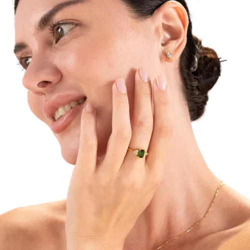 Vista 3 de Silvershake - Anillo de compromiso de plata de ley 925 con piedra natal de nacimiento con forma de octágono, 7 x 5 mm, chapado en oro blanco