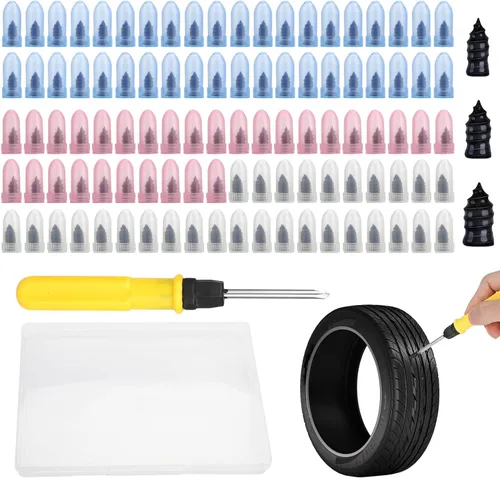 Vista 9 de Linkstyle Kit de tapones de goma para reparación de neumáticos, 40 piezas, kit de tornillos de reparación rápida de neumáticos, para automóvil