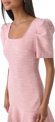 Vista 2 de Karl Lagerfeld Paris Vestido de tweed con cuello cuadrado y mangas abullonadas para mujer