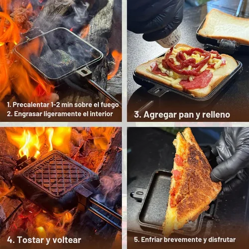 Vista 7 de Mountain Pie Maker Hierro Fundido, Hierro para tartas de fogata, hobo para acampar, paquete de 2