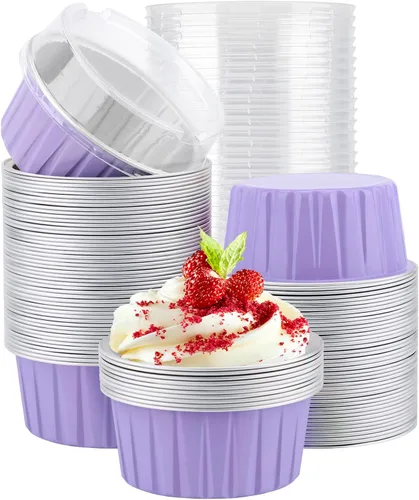 Vista 43 de EUSOAR Forros para cupcakes para hornear, 50 forros para magdalenas de 5 onzas, moldes de papel de aluminio desechables, recipientes de postre