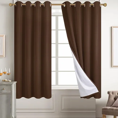 Vista 49 de Diraysid Cortinas 100% opacas de lino beige para dormitorio, con ojales, aislamiento térmico, cortinas de oscurecimiento de habitación