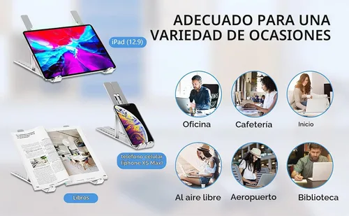 Vista 4 de Soporte para laptop, soporte portátil plegable de aluminio ajustable, almohadilla de silicona antideslizante completa, elevador de computadora