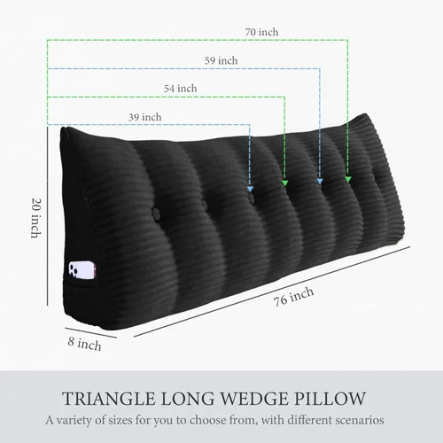 Vista 12 de Almohada de cabecera gruesa totalmente rellena tamaño Queen, cabecera acolchada suave y firme, soporte grande, triangular, almohada de cuña