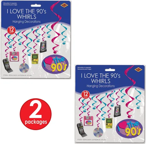 Vista 5 de Beistle 53489 I Love The 90's Whirls, 24 piezas, 15"-28", multicolor