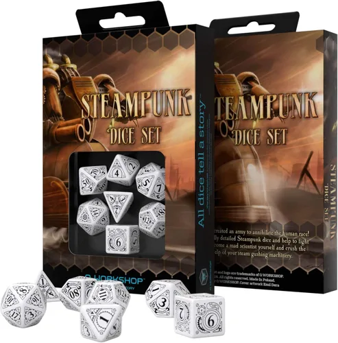 Vista 2 de Juego de dados Steampunk Blanco - Negro (7)
