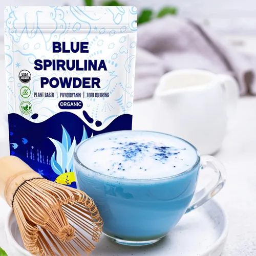 Vista 7 de Polvo de espirulina azul orgánico de 1.59 oz, colorante natural para alimentos de espirulina (ficocianina), azul océano vibrante para hornear