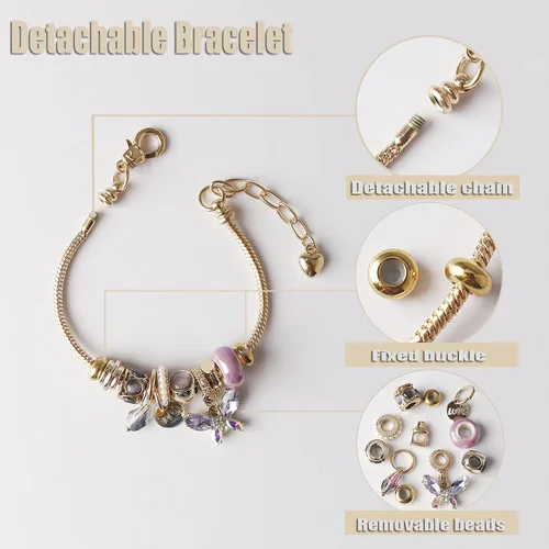 Vista 3 de DS Charm Bracelets for teen girls exquisite cute cartoon friendship bracelet Gold Stainless Steel Bangle birthday Gift box Adjustable little girls